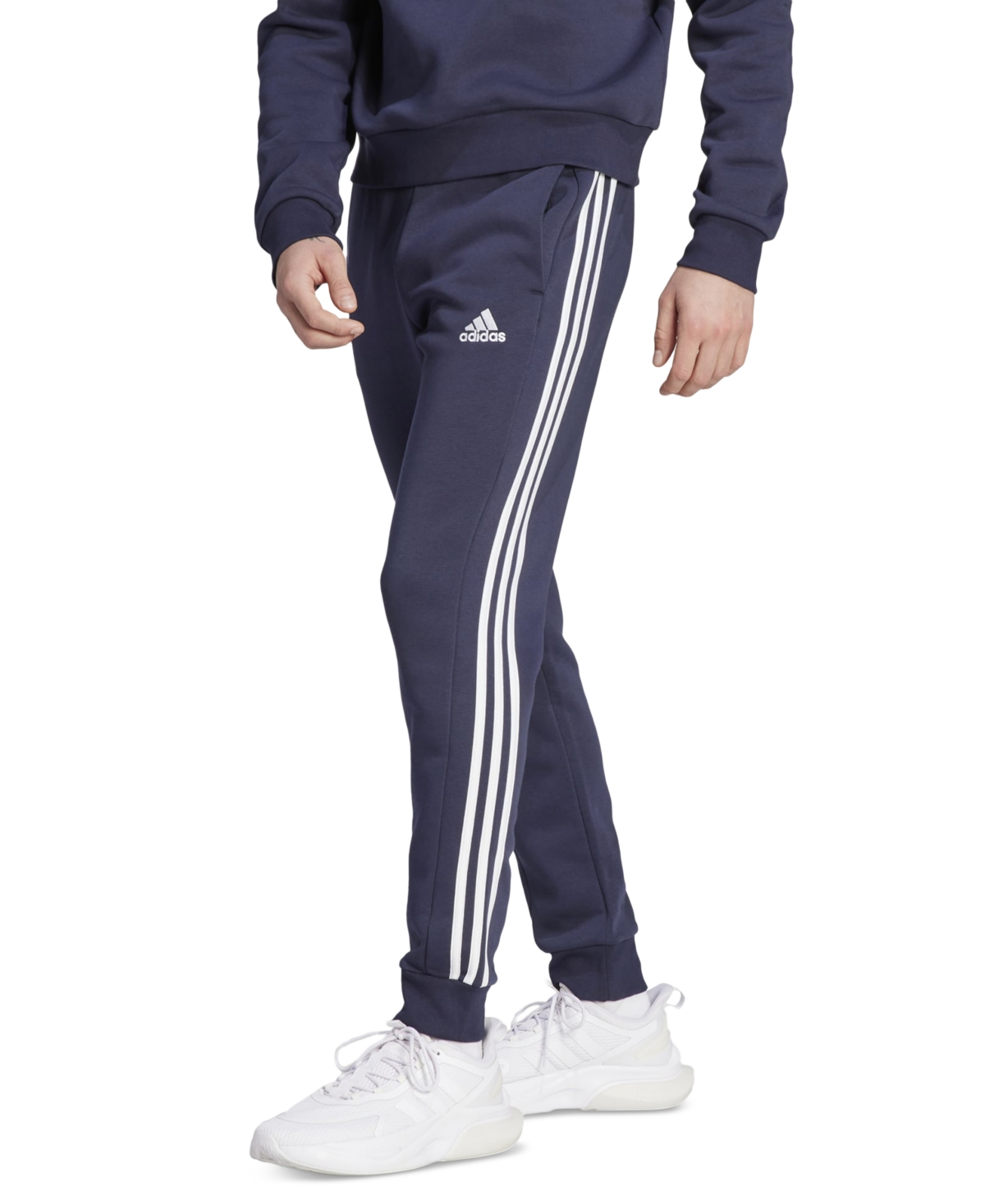 Shop Adidas Originals Men's Essentials 3-stripes Regular-fit Fleece Joggers In Leg Ink,wht