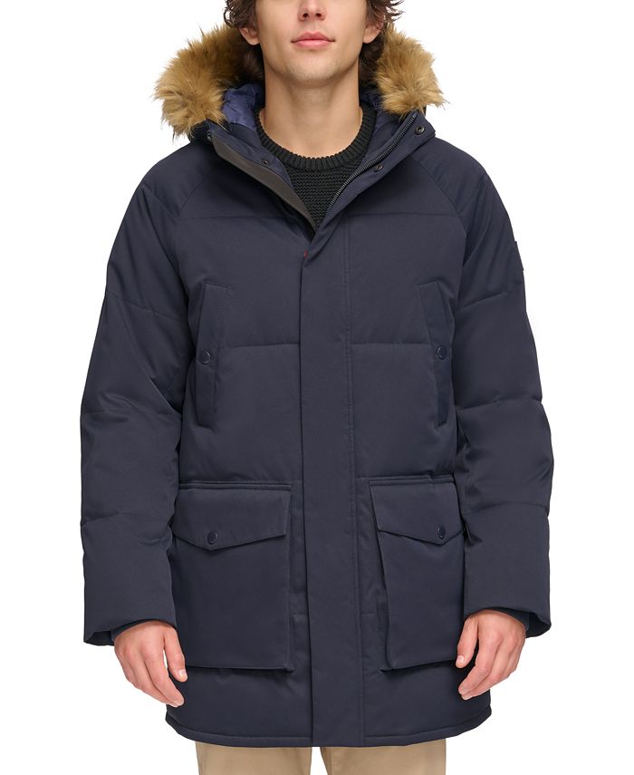 Tommy Hilfiger Men's Long Quilted Parka with Removable Faux-Fur Trim ...