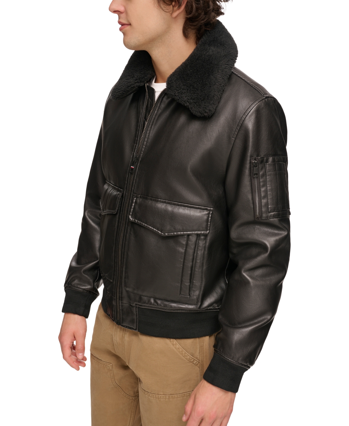 Tommy Hilfiger Men's Faux-Fur-Trim Faux-Leather Bomber Jacket