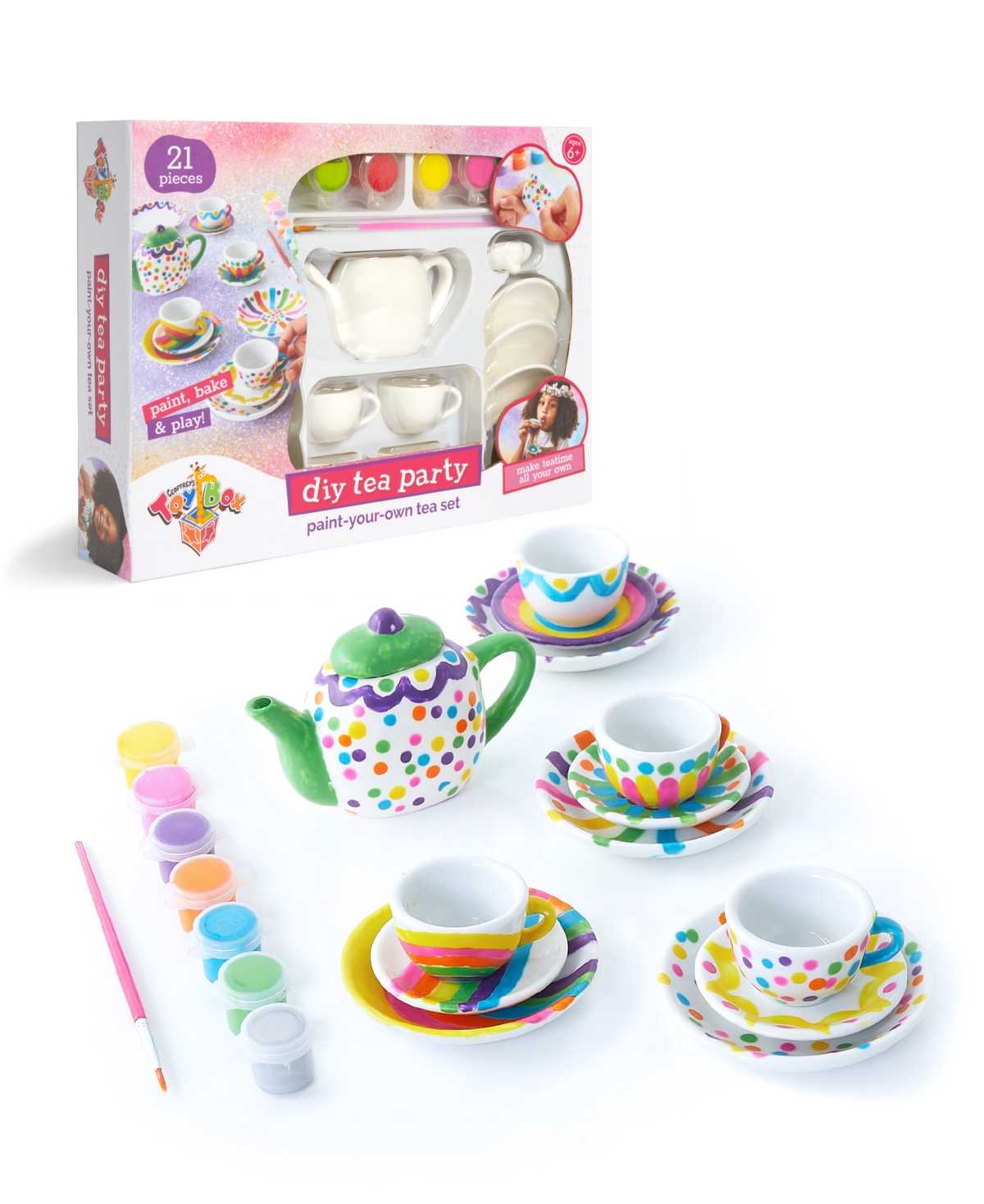 Geoffrey's Toy Box Kids' Diy Tea Party Paint-your-own 21 Pieces Tea Set, Created For Macy's In White
