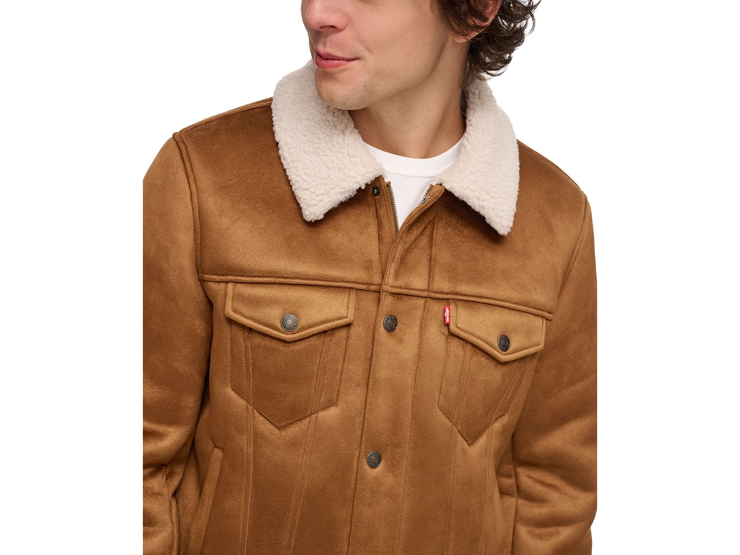 Мужская куртка Levi's Relaxed-Fit Faux-Shearling Trucker, цвет: Коричневый — фото 4