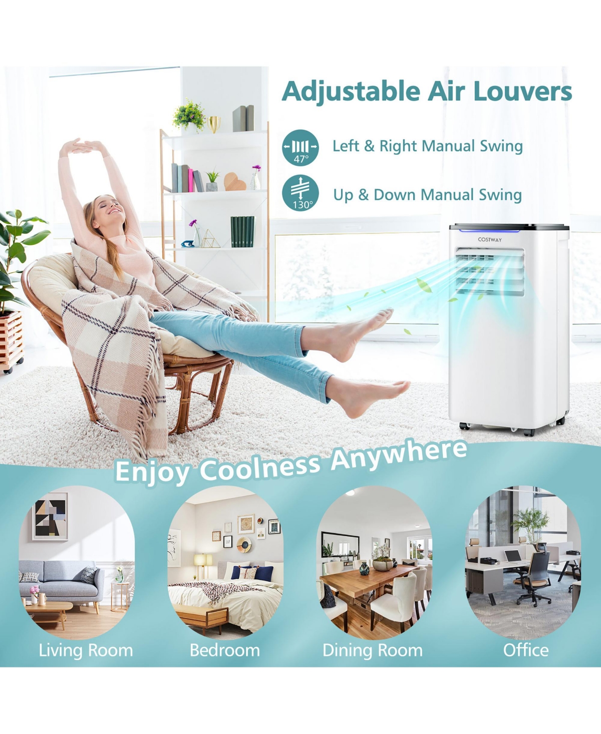 5200 Btu (8000 Btu Ashrae) Portable Air Conditioner 3-in-1 Ac Unit w/ Cool Dehum Fan Sleep Mode