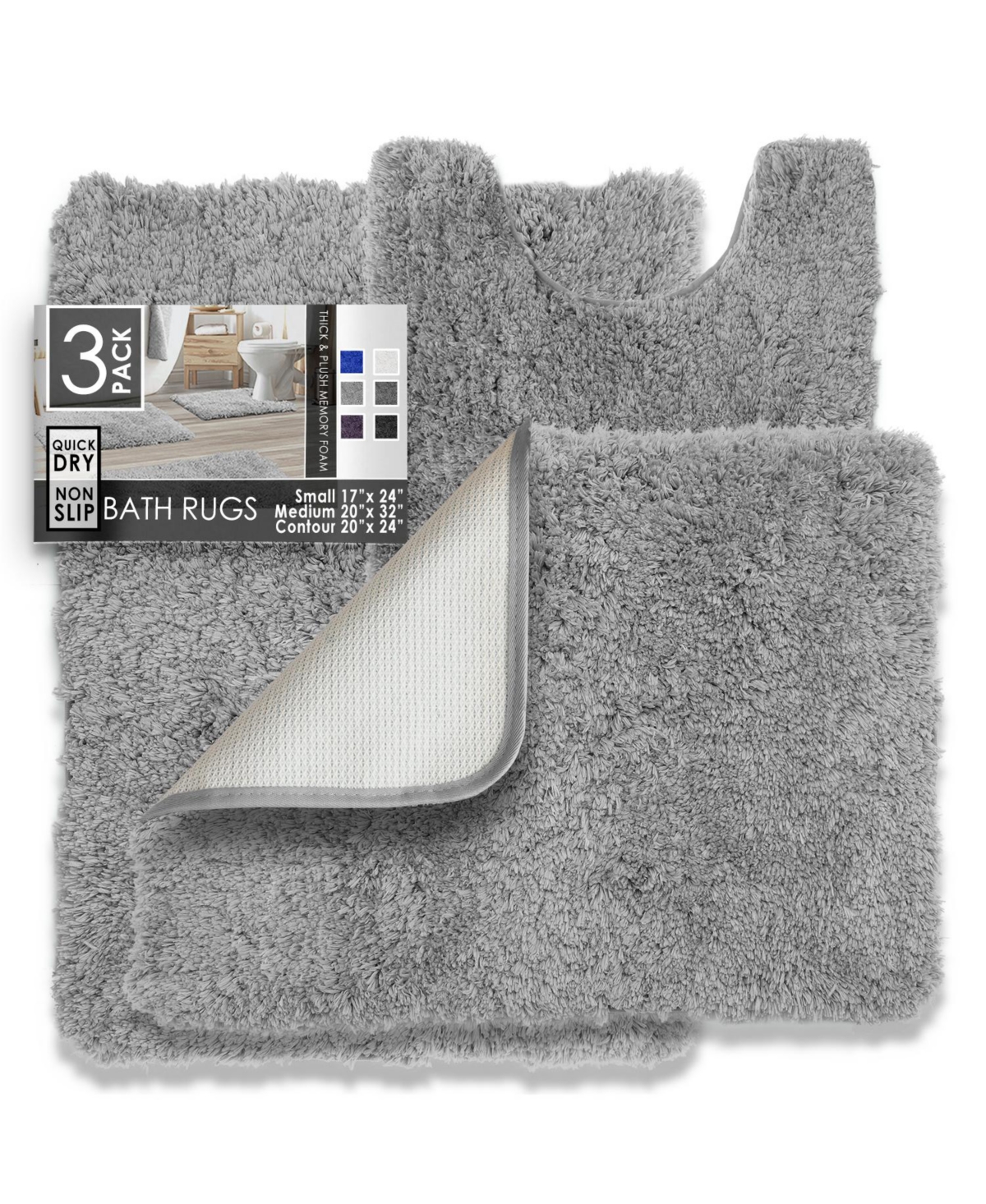 Clara Clark Ultra Soft Non Slip Shaggy Bath Rug - Small, Medium & Contour