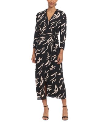 Donna Morgan - Women's Printed Collared Midi Wrap Dress