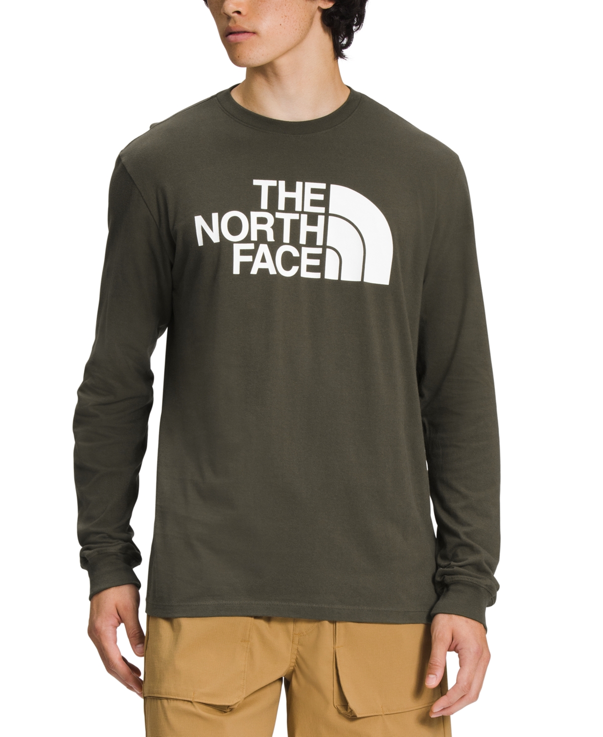 The North Face Mens L/s Half Dome Tee In New Taupe Green,tnf White