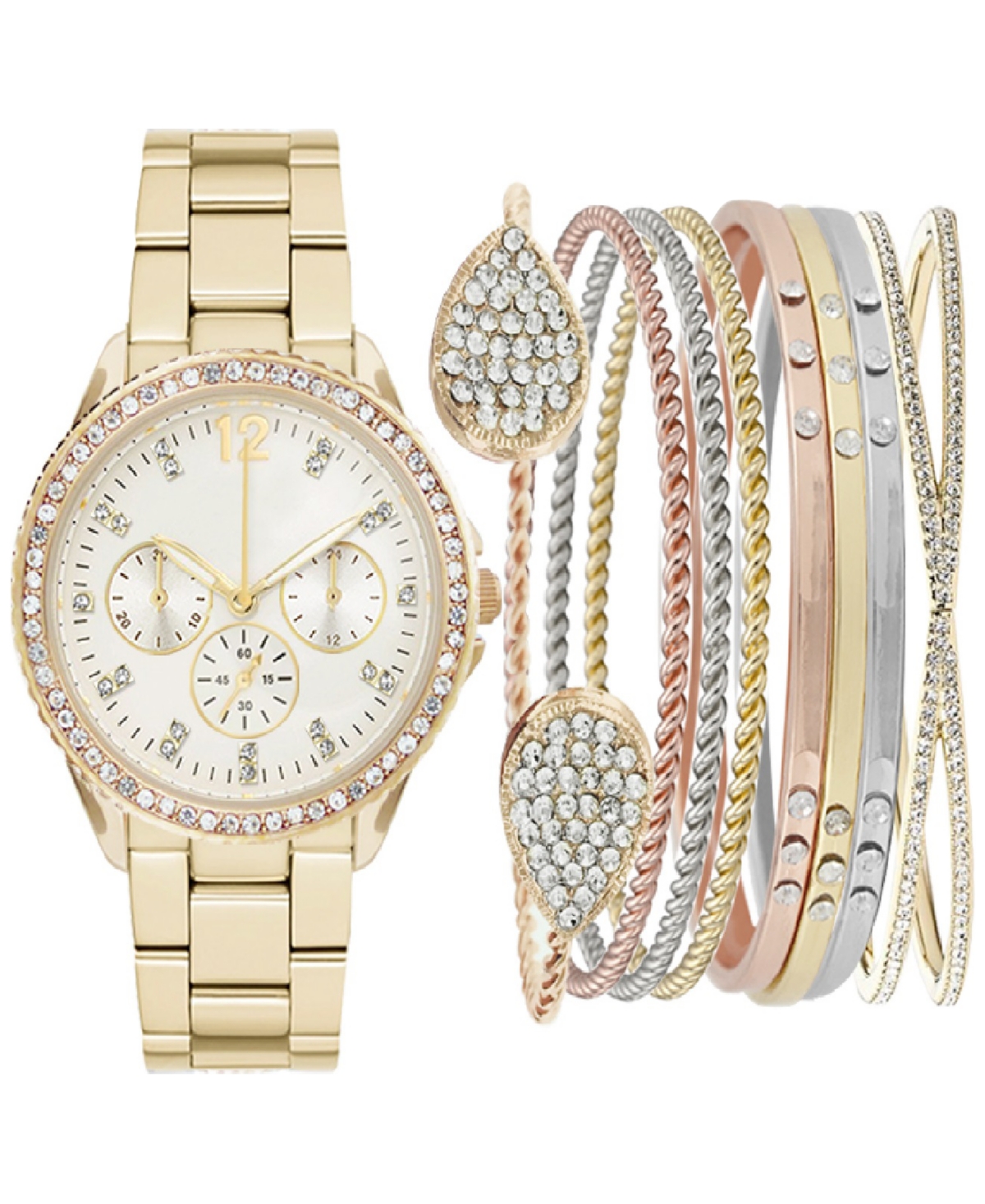 Jessica Carlyle Women's Bracelet Watch 34mm Gift Set In Gold