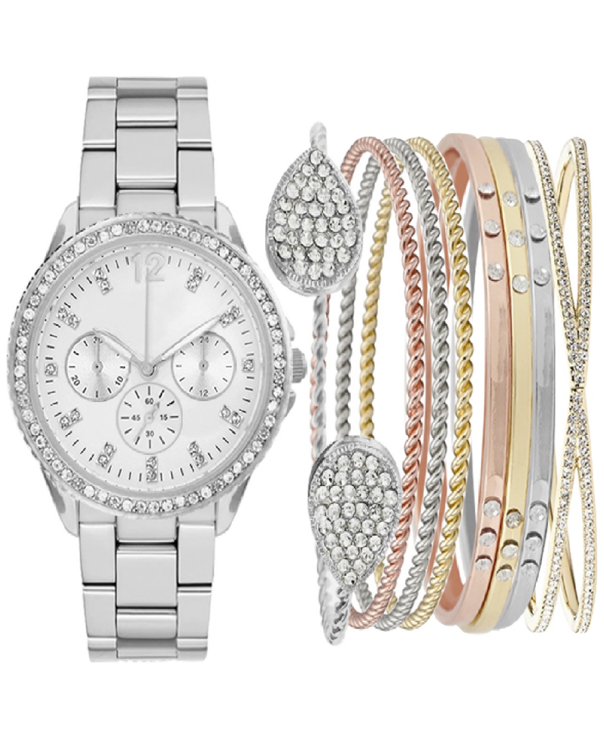 Jessica Carlyle Women's Bracelet Watch 34mm Gift Set In Silver