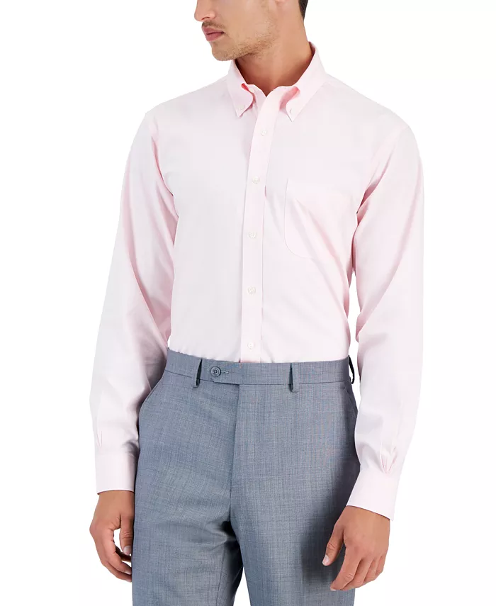 Men’s Regular Fit Non-Iron Polo Button-Down Collar Solid Pinpoint Dress Shirt