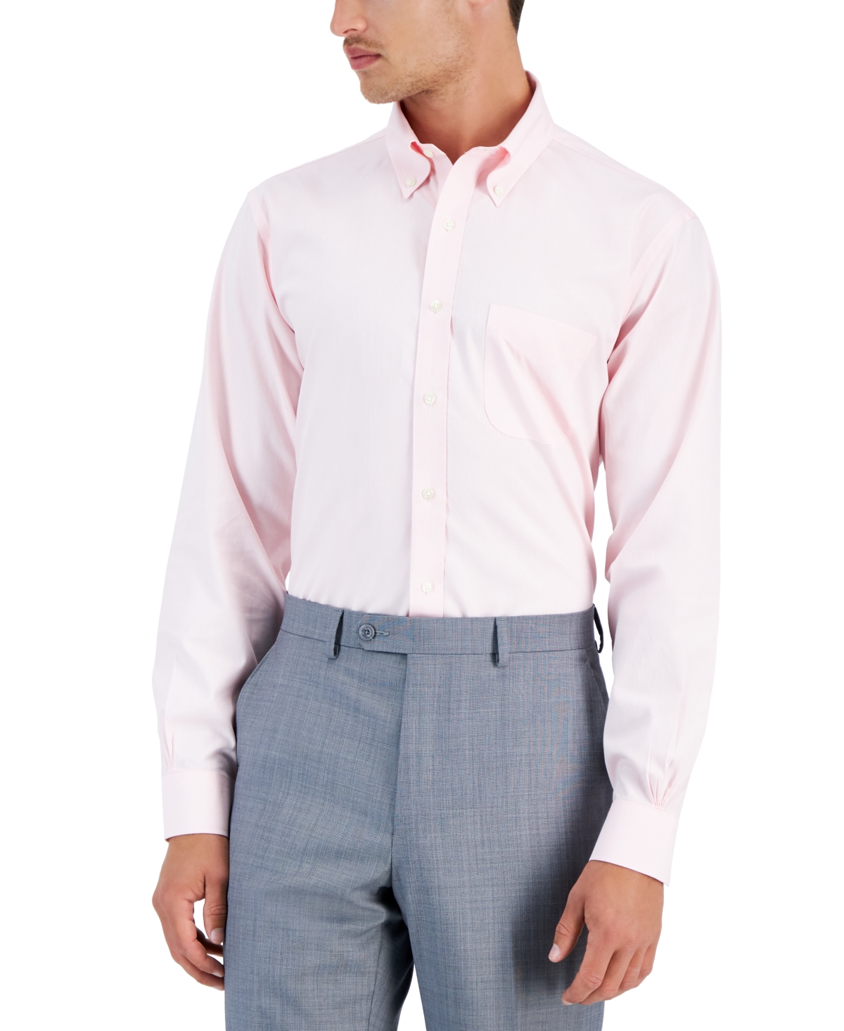 B by Brooks Brothers Men's Regular Fit Non-Iron Solid Dress Shirt - Pink