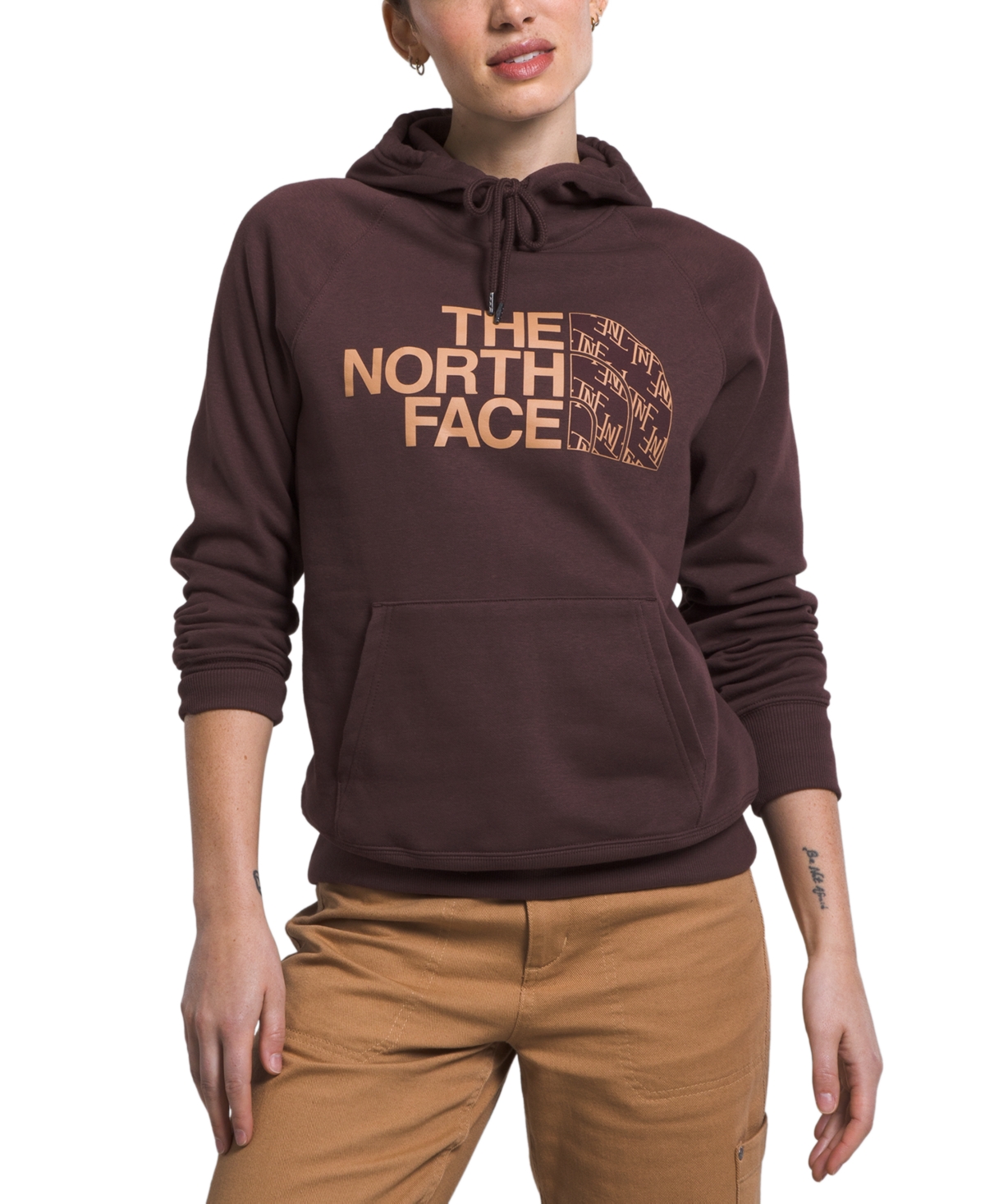 The North Face Women's Half Dome Fleece Pullover Hoodie In Coal Brown/monogram
