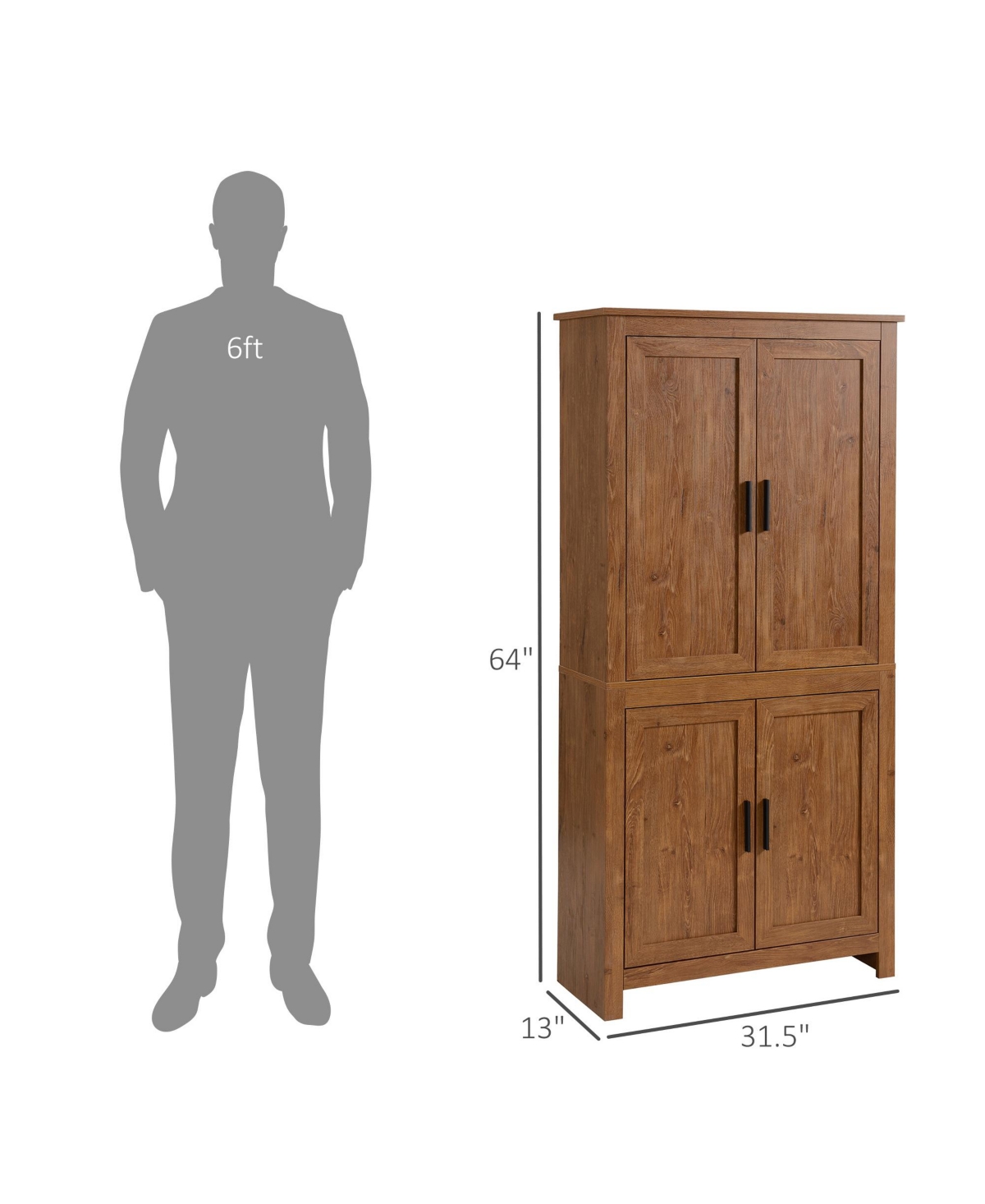 Homcom 64" 4-Door Kitchen Pantry, Freestanding Storage Cabinet with 3 Adjustable Shelves for Kitchen, Dining or Living Room