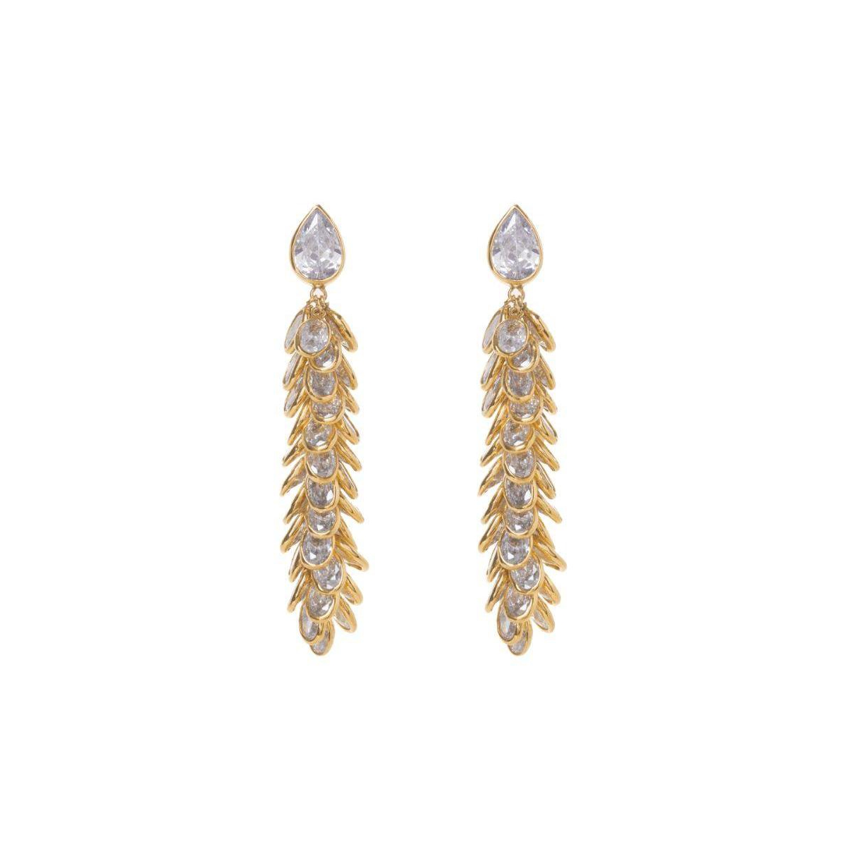 Gold Crystal Long Drops Earrings - Gold