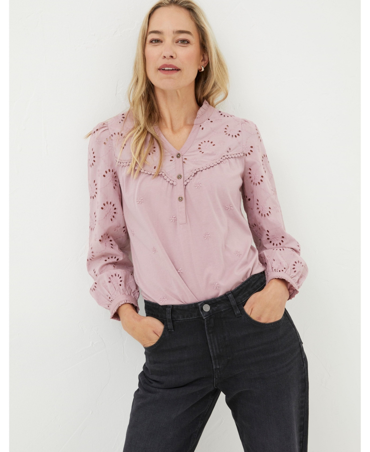 Fatface Kerry Broderie Top In Pink