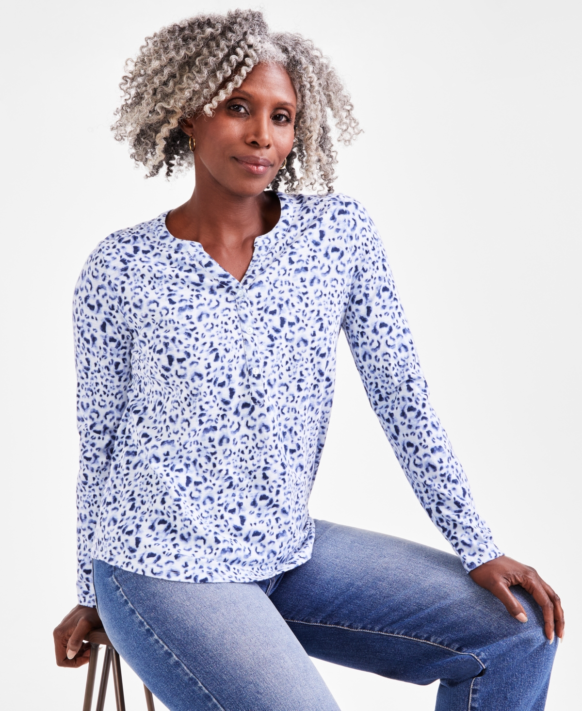 Style & Co Women's Cotton Henley Long-Sleeve Top, Created for Macy's