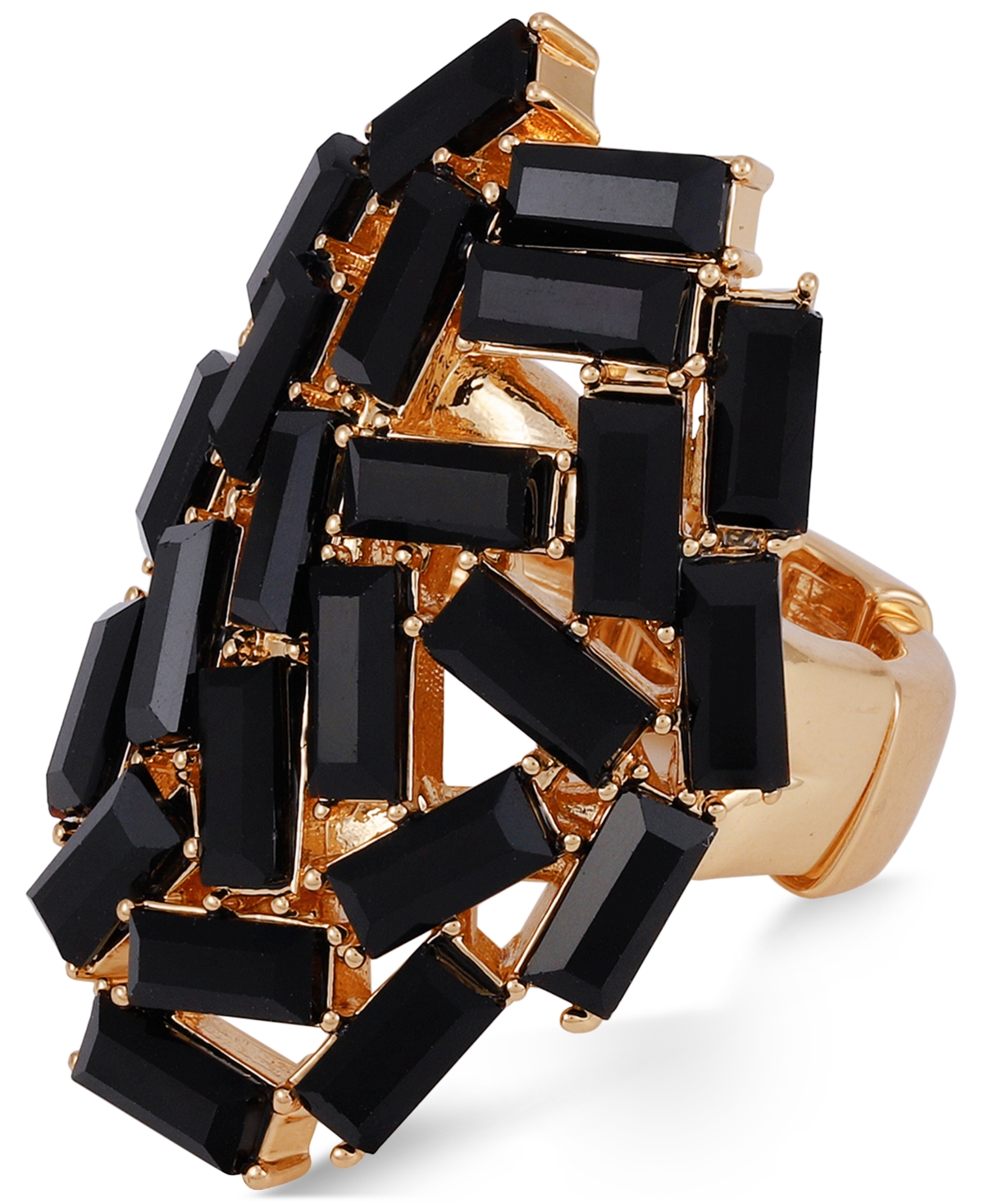 Guess Gold-Tone Baguette Crystal Stretch Statement Ring