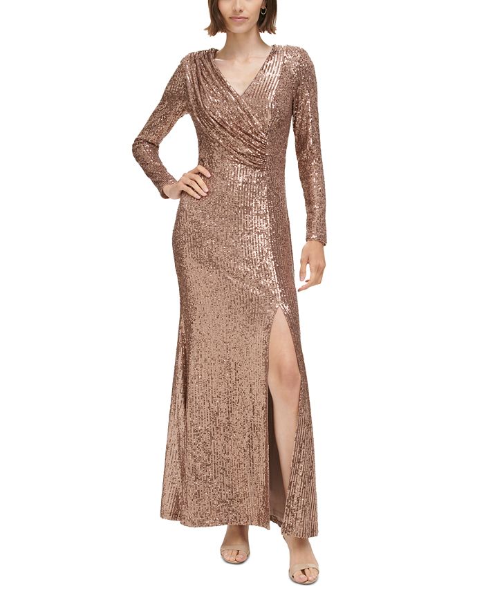 Eliza J Women s Sequined V Neck Draped Bodice Gown Macy s