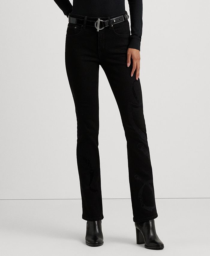 Lauren Ralph Lauren Women's Belting-Print High-Rise Boot Jeans - Macy's