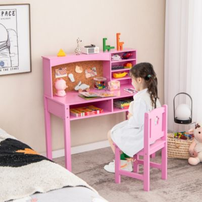 Kids Desk and Chair Set Study Writing Workstation with Hutch & Bulletin Board