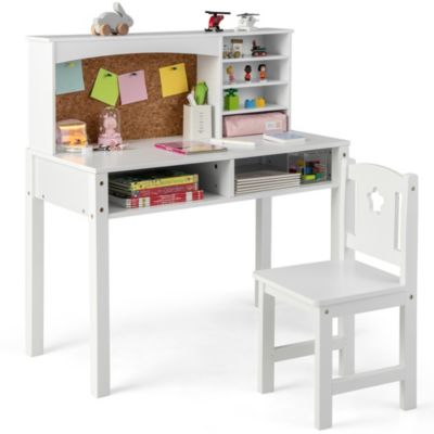Kids Desk and Chair Set Study Writing Workstation with Hutch & Bulletin Board