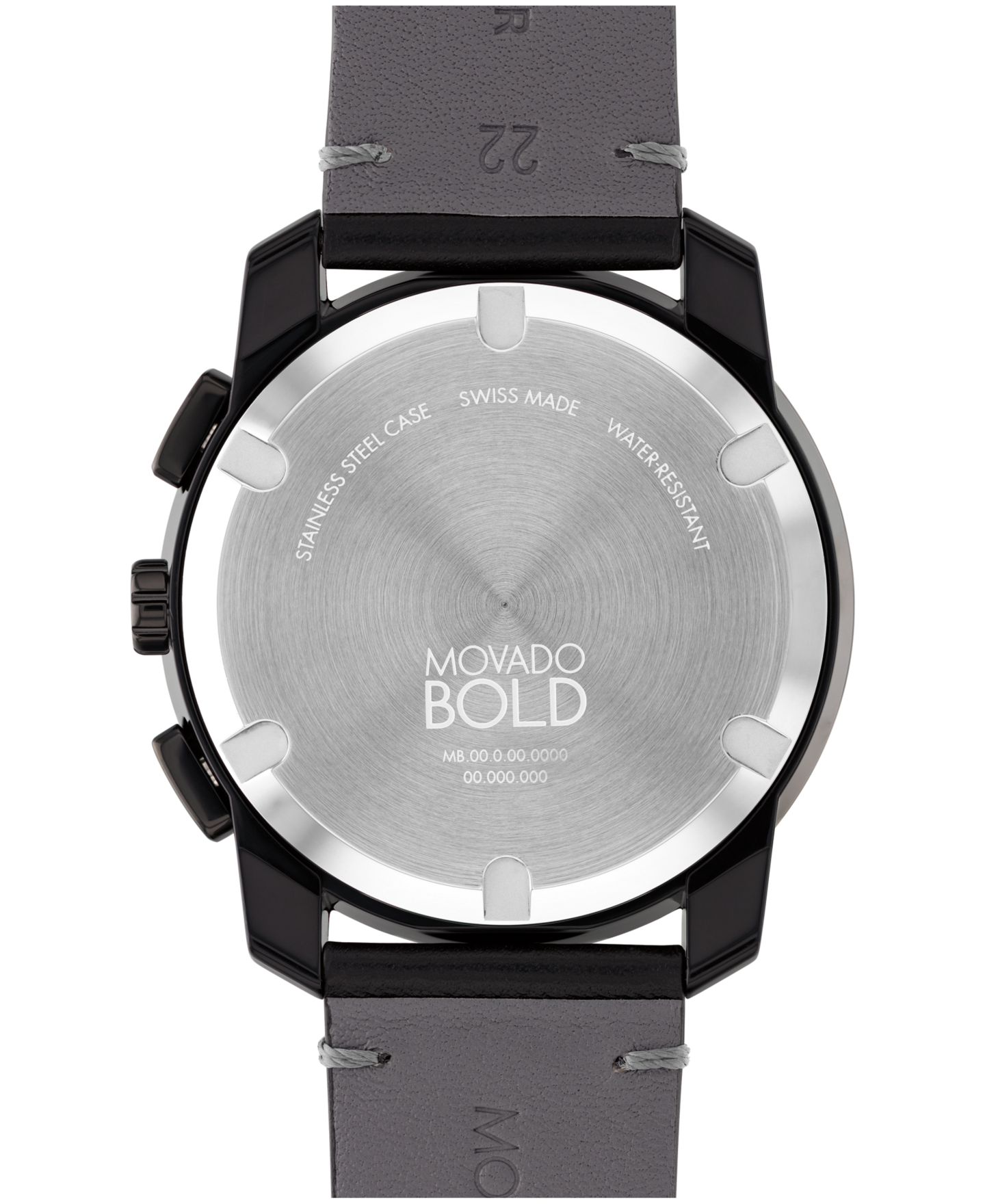 Часы Movado Bold TR90, швейцарский кварцевый хронограф, чёрный кожаный ремешок, 44 мм — фото 3