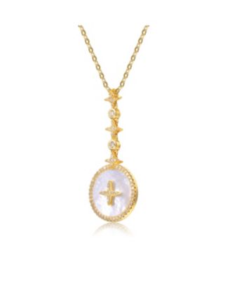 Sterling Silver 14K Gold Plated and Cubic Zirconia Round Spring Ring Pendant Necklace