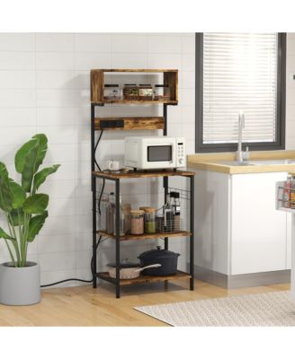 Baker's Rack with Power Outlet, USB Charger, Microwave Sd,