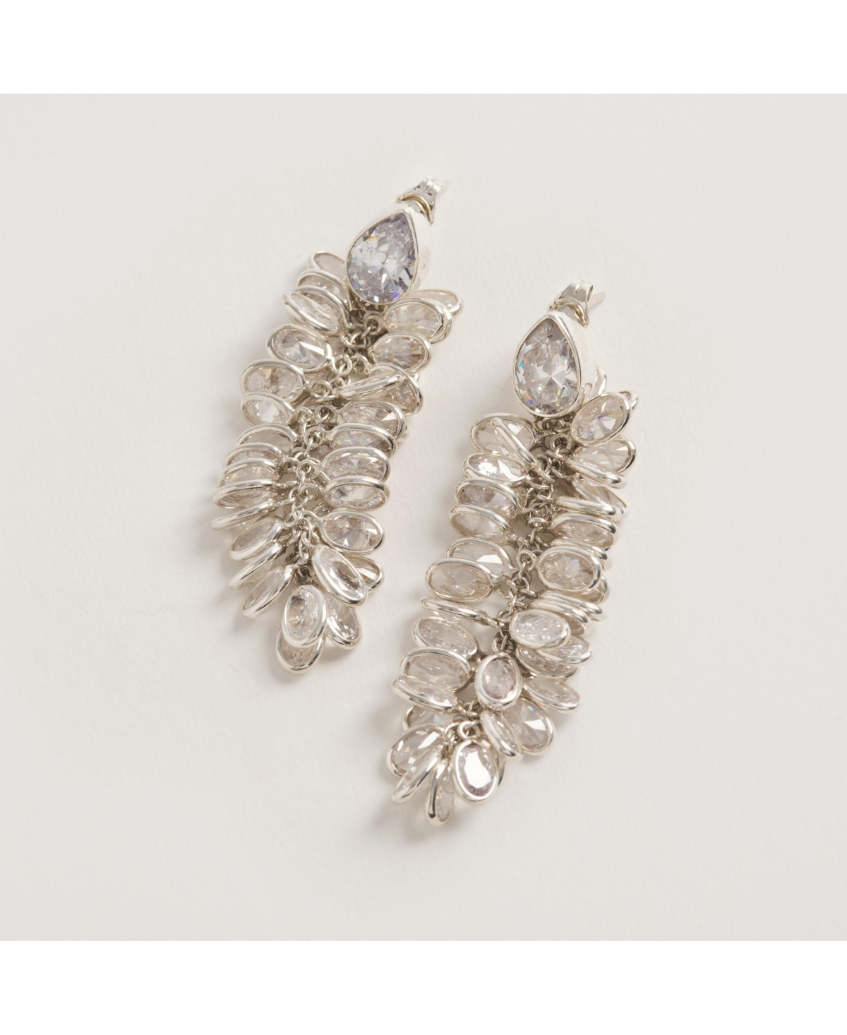 Silver Crystal Long Drops Earrings - Silver