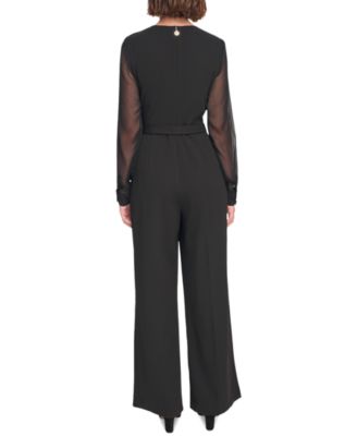 Women's Long-Chiffon-Sleeve Scuba Crepe Jumpsuit 