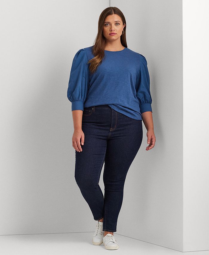 Lauren Ralph Lauren Plus Size Cotton Puff-Sleeve Top - Macy's