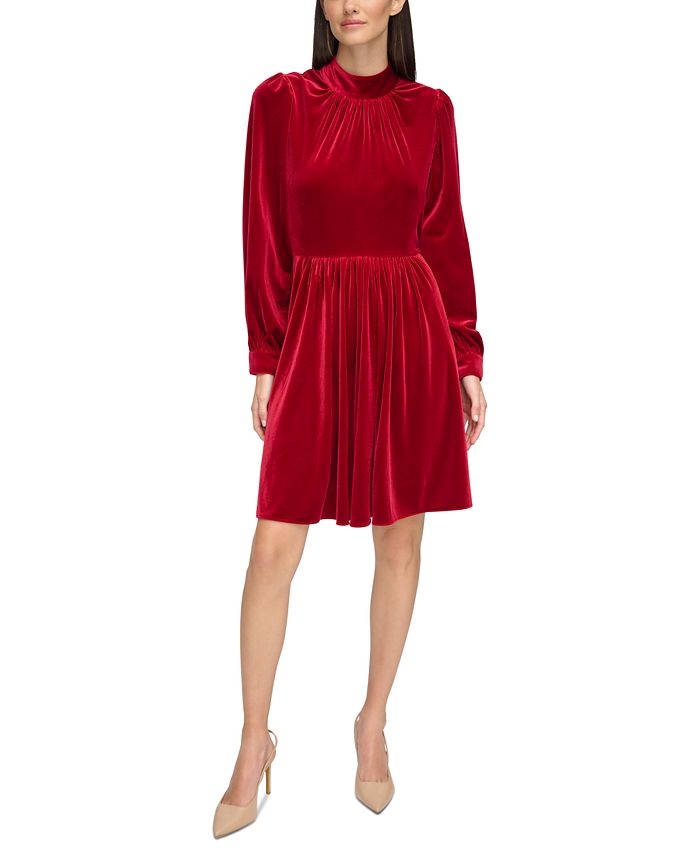 Calvin Klein Women's Velvet Mock-Neck A-Line Dress, Cranberry, Size 14