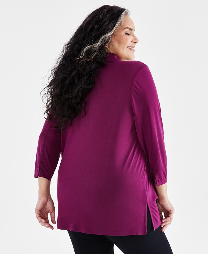 Johnny Collar V-Neck Knit Top - Plus - Vivid Turquoise main image 1