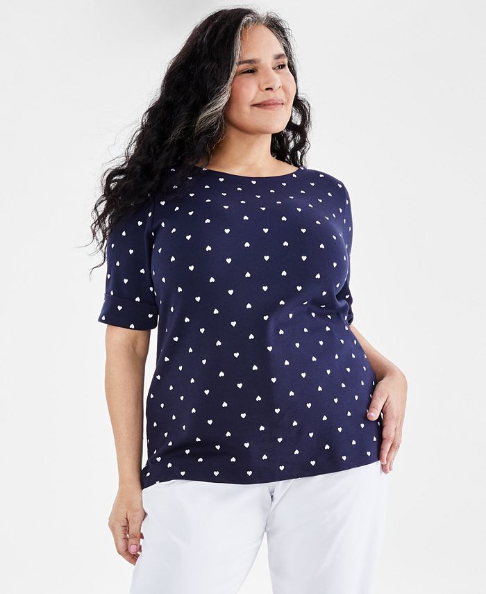 Style & Co Plus Size Printed Elbow-Sleeve Top, Created for Macy's - Macy's