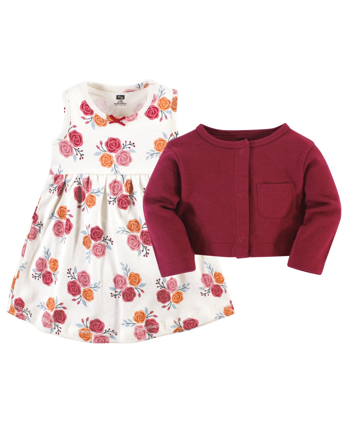 Hudson Baby Toddler Girls Cotton Dress and Cardigan 2pc Set,- Autumn rose