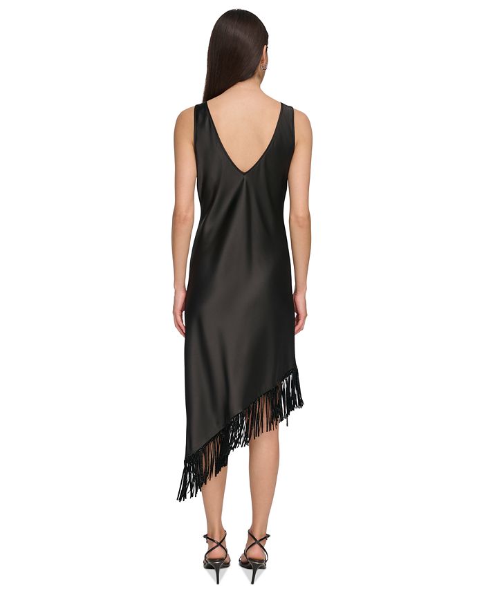 DKNY Women's Mixed Stripe Asymmetric Slipdress Brown Size Small