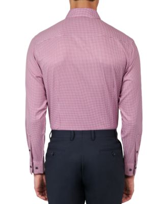 Men's Slim Fit Gingham Performance Stretch Cooling Comfort Dress Shirt