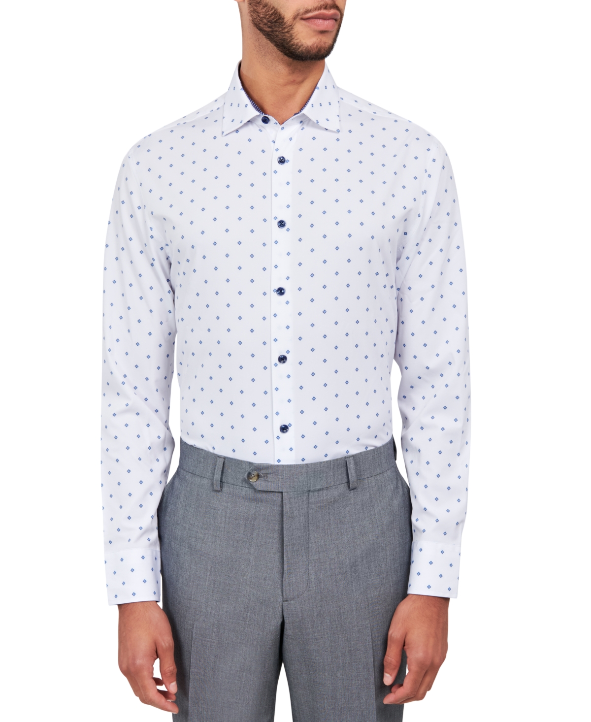 Men's Diamond Geo-Print Dress Shirt - White