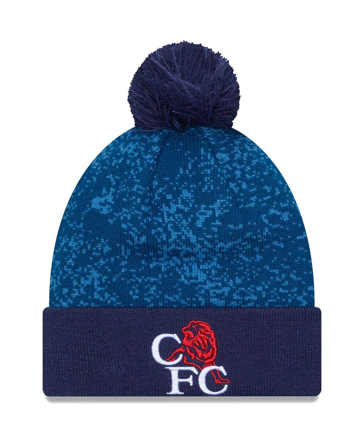 NEW ERA MEN'S NEW ERA BLUE CHELSEA RETRO ALLOVER PRINT CUFFED KNIT HAT WITH POM 