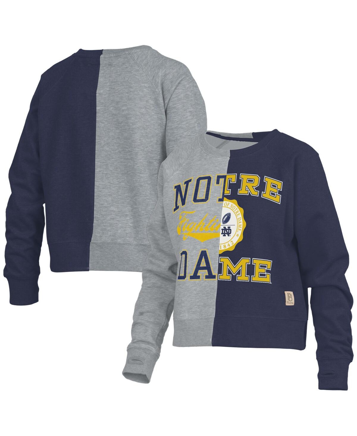 PRESSBOX WOMEN'S PRESSBOX HEATHER GRAY NOTRE DAME FIGHTING IRISH HALF AND HALF RAGLAN PULLOVER SWEATSHIRT 
