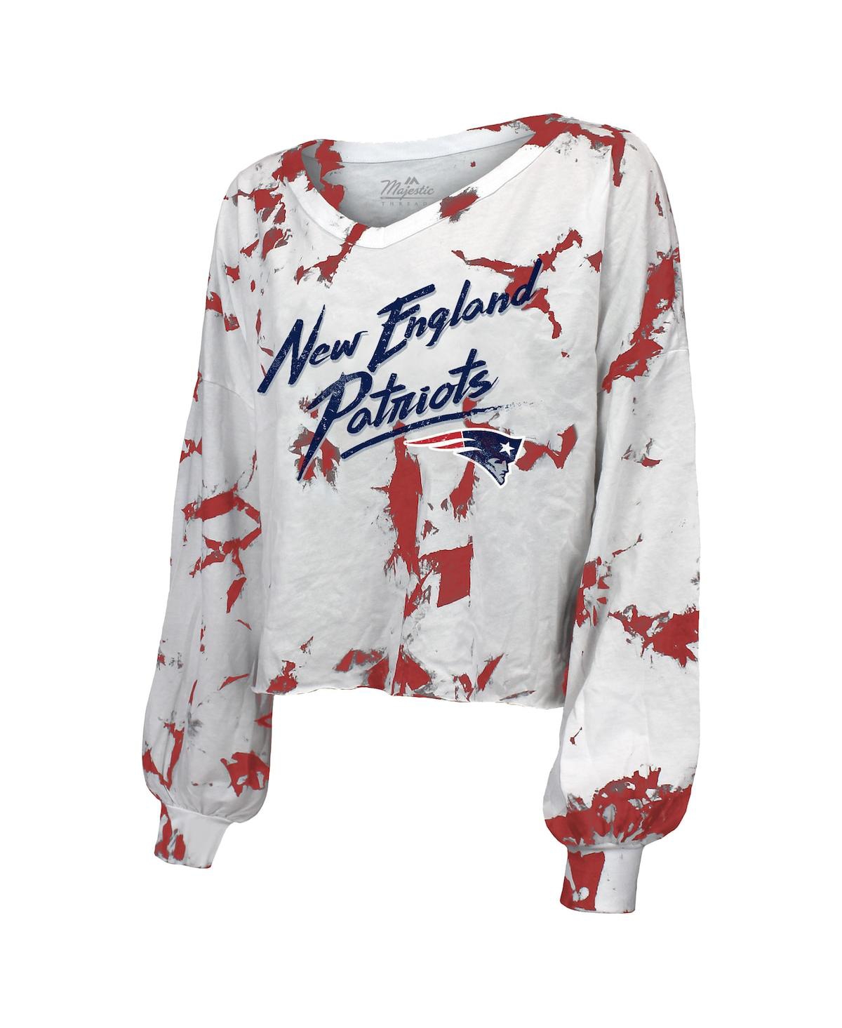 Shop Majestic Women's  Threads Mac Jones White New England Patriots Off-shoulder Tie-dye Name And Number C