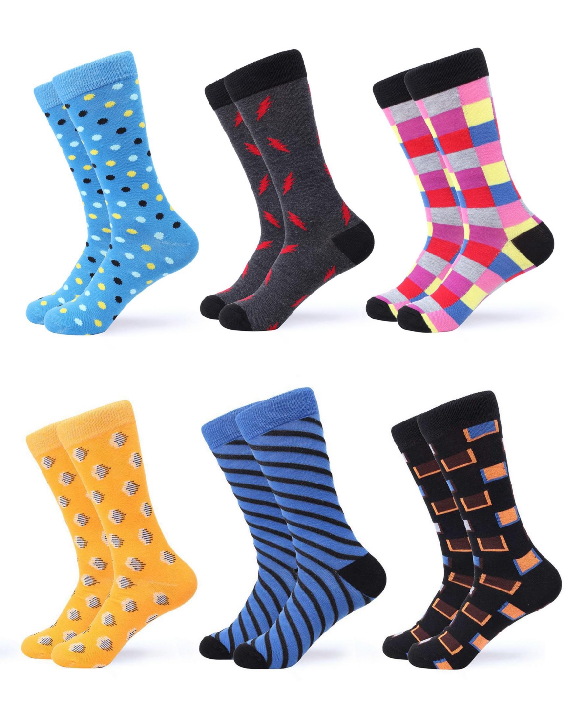 Men's Funky Colorful Dress Socks 6 Pack - Cool tones