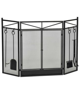 Folding Fireplace Spark Guard Metal Mesh Screen Gate Shield w/ Tool Set