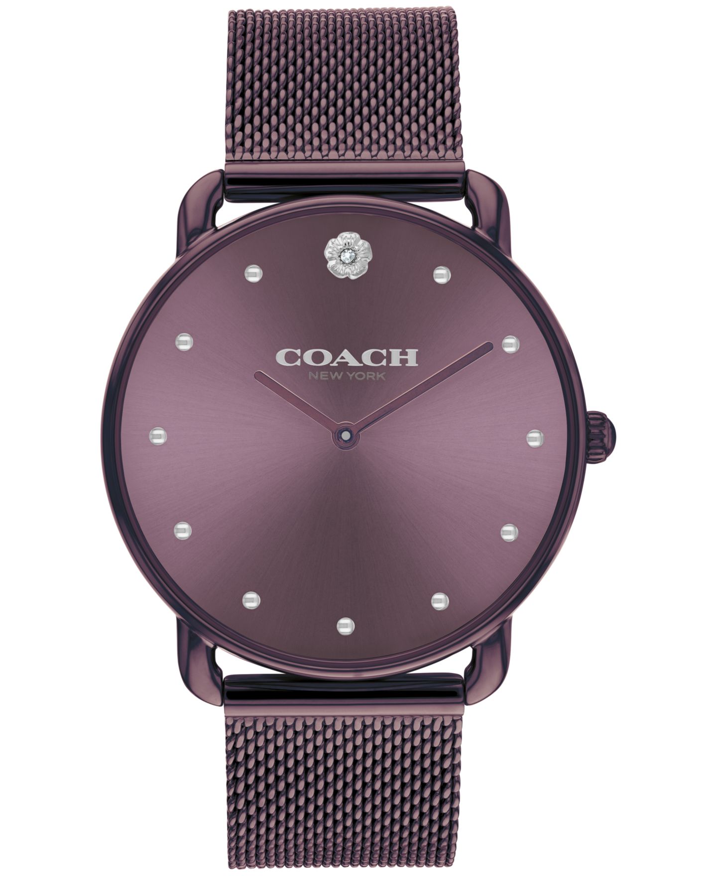 Женские часы COACH Elliot Purple Stainless Steel Mesh Bracelet Watch 36mm — фото 1