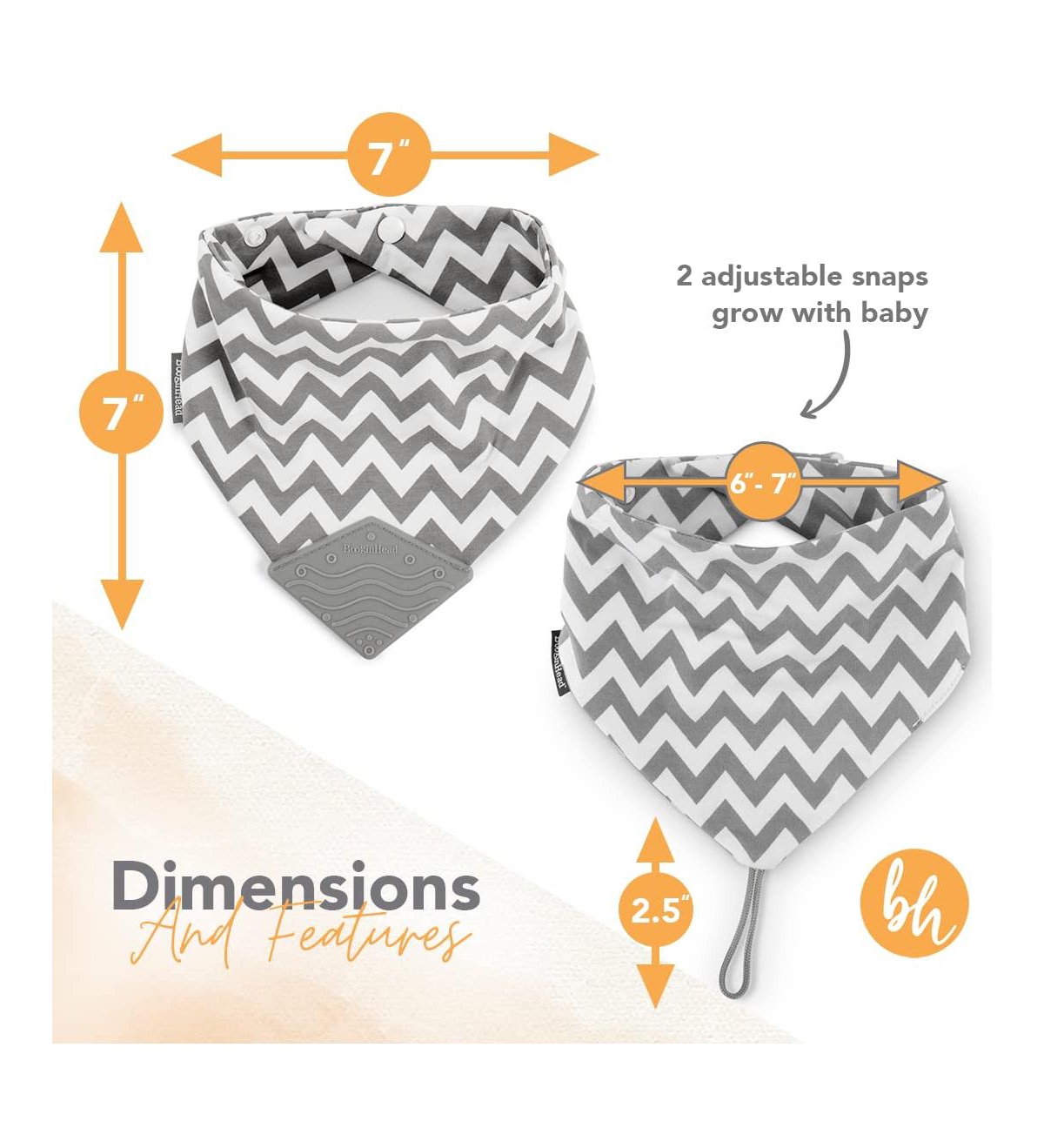 BooginHead Baby Cotton Baby Drool Bibs, Teething Bib and Pacifier Holder Bib, Pack, Gray Chevron