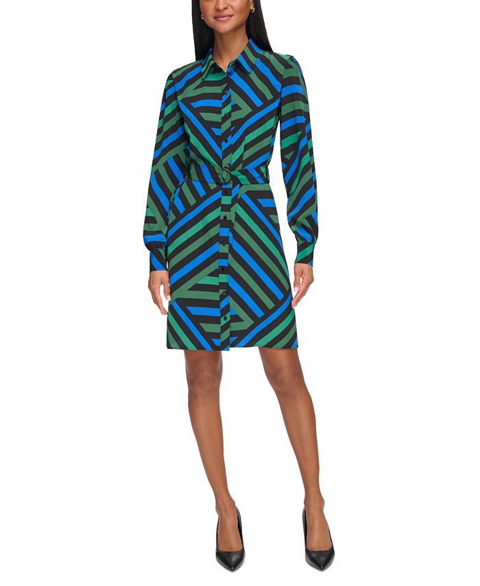 KARL LAGERFELD PARIS Women's Geometric Stripe Print Silky Crepe Shirt ...