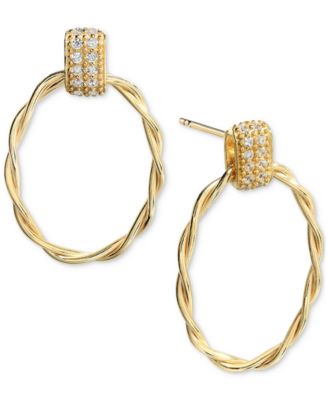 Diamond Oval Twist Doorknocker Drop Earrings (1/5 ct. t.w.) in 14k Gold-Plated Sterling Silver