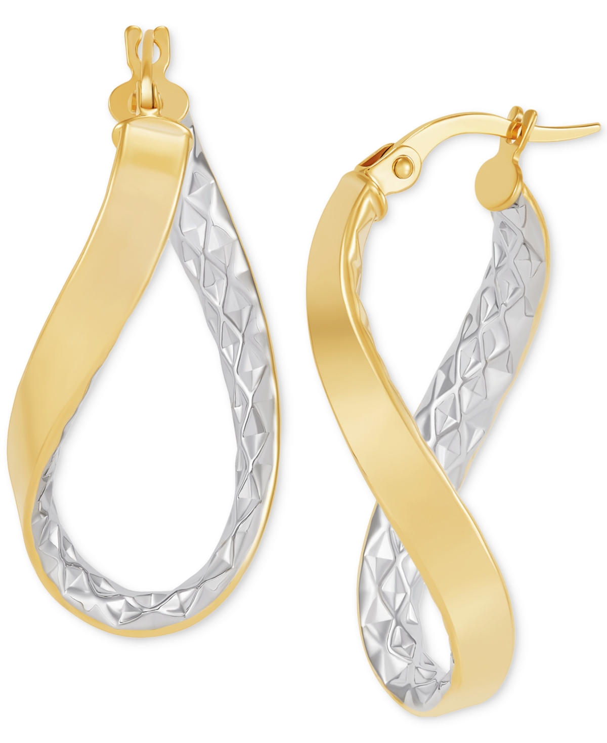 Macy's Polished & Textured Oval Twist Hoop Earrings In 10k Gold