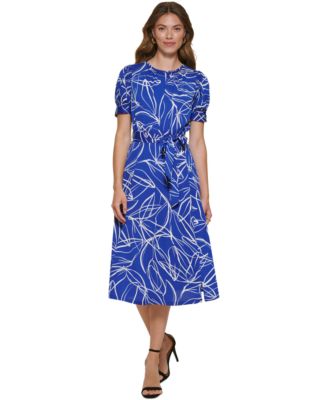 DKNY - Women's Printed Puff-Sleeve Midi Dress