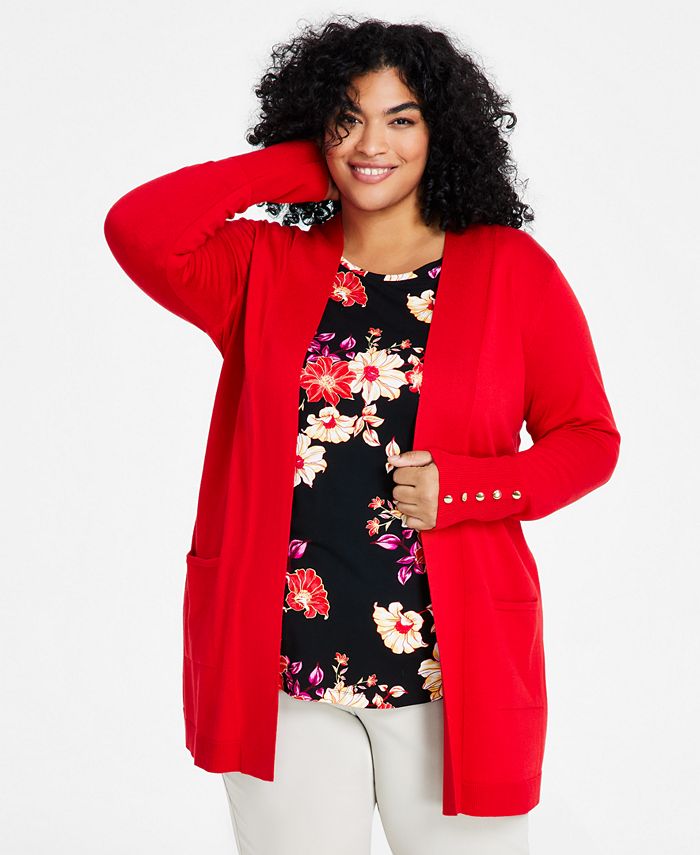 JM Collection Plus Size Open-Front Long-Sleeve Cardigan, Created for ...