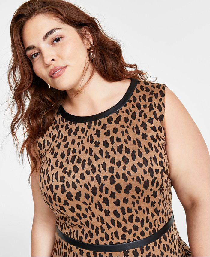 Kasper Women's Plus Size Animal-Print Jacquard Sheath Dress White Size Petite Small