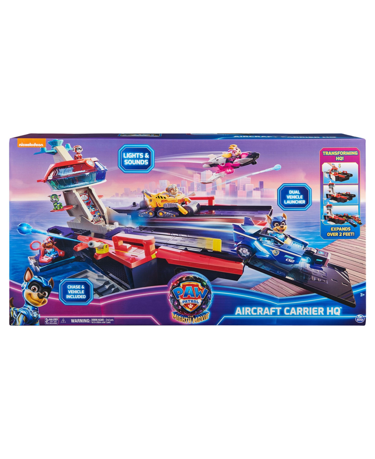Shop Paw Patrol - The Mighty Movie, Aircraft Carrier Hq, With Chase Action Figure And Mighty Pups Cruiser, Kids Toys In Multicolor